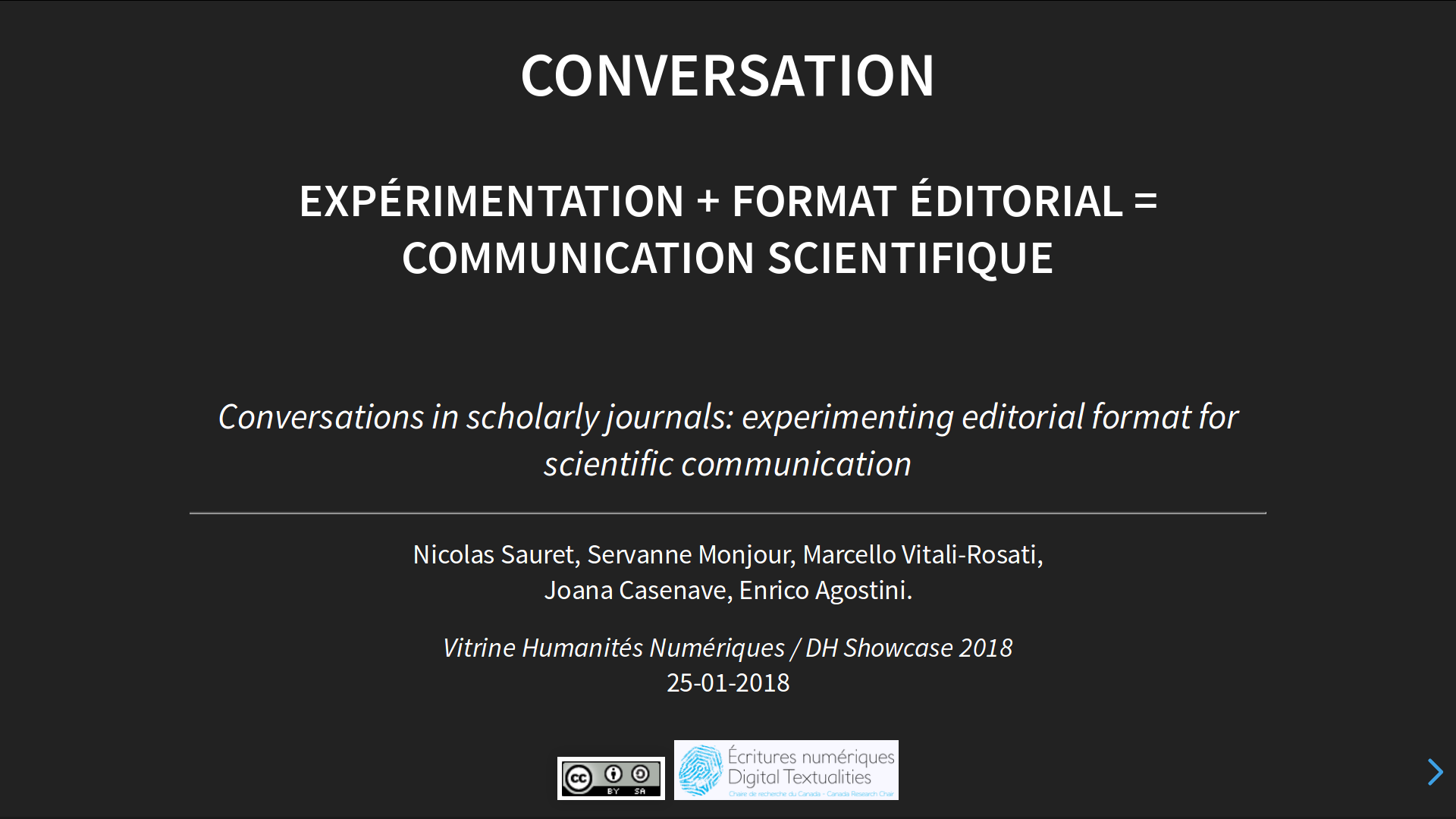 Slide1 - Conversation : expérimentation + format éditorial = communication scientifique
